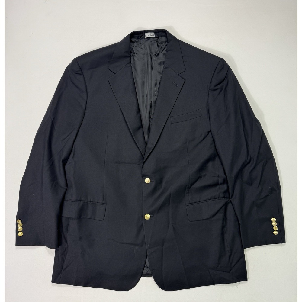 Jos A Bank Signature Blazer Mens 48L Black Wool Gold Crest Button Sport Coat